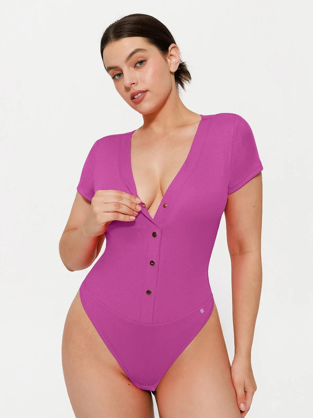 Popilush® Shapewear Deep V-Neck Button Front Sculpting Bodysuit