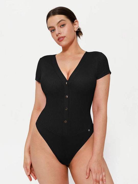Popilush® Shapewear Deep V-Neck Button Front Sculpting Bodysuit