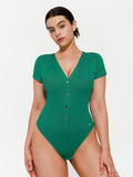 Popilush® Green / XS Shapewear Deep V-Neck Button Front Sculpting Bodysuit
