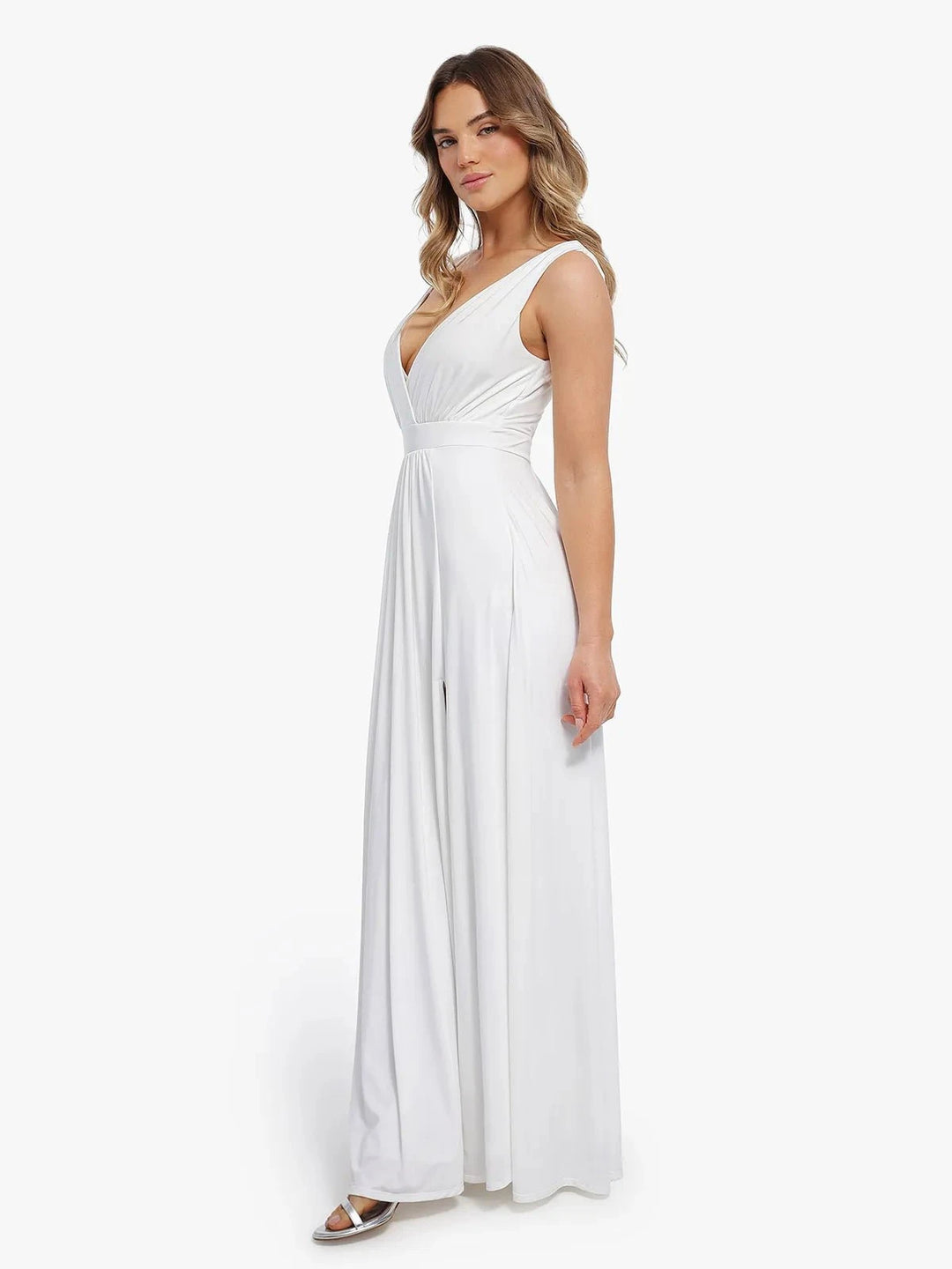 Popilush® Shapewear Deep V-Neck Front Slit Goddess Maxi Dress