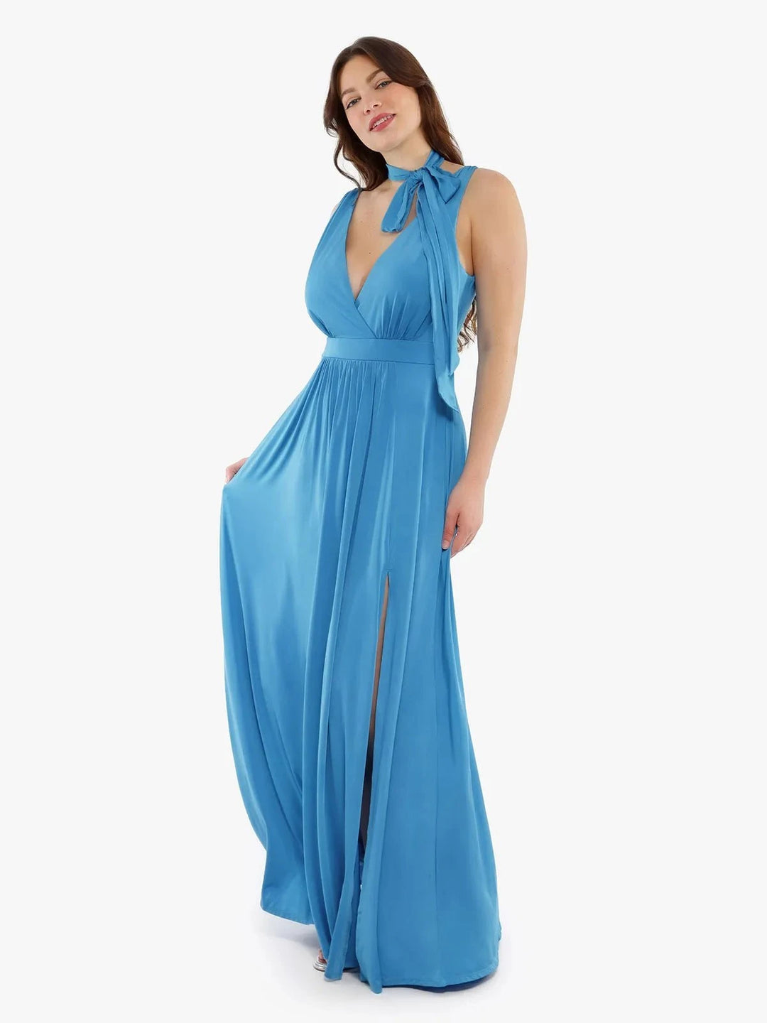 Deep V-Neck Shapewear Maxi Dress | Front Slit Tummy Control Popilush Deep V-Neck Shapewear Maxi Dress | Front Slit Tummy Control Popilush