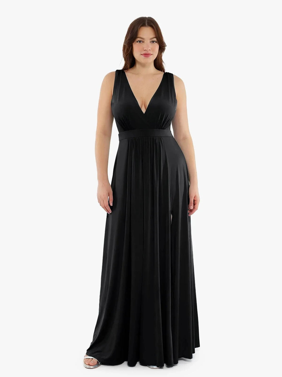 Deep V-Neck Shapewear Maxi Dress | Front Slit Tummy Control Popilush Deep V-Neck Shapewear Maxi Dress | Front Slit Tummy Control Popilush