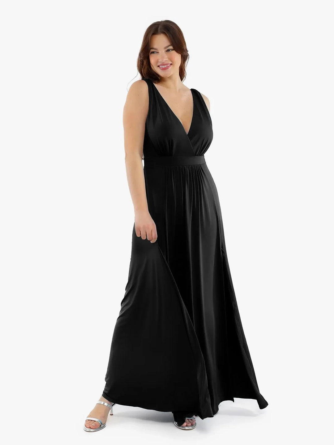 Popilush® Shapewear Deep V-Neck Front Slit Goddess Maxi Dress