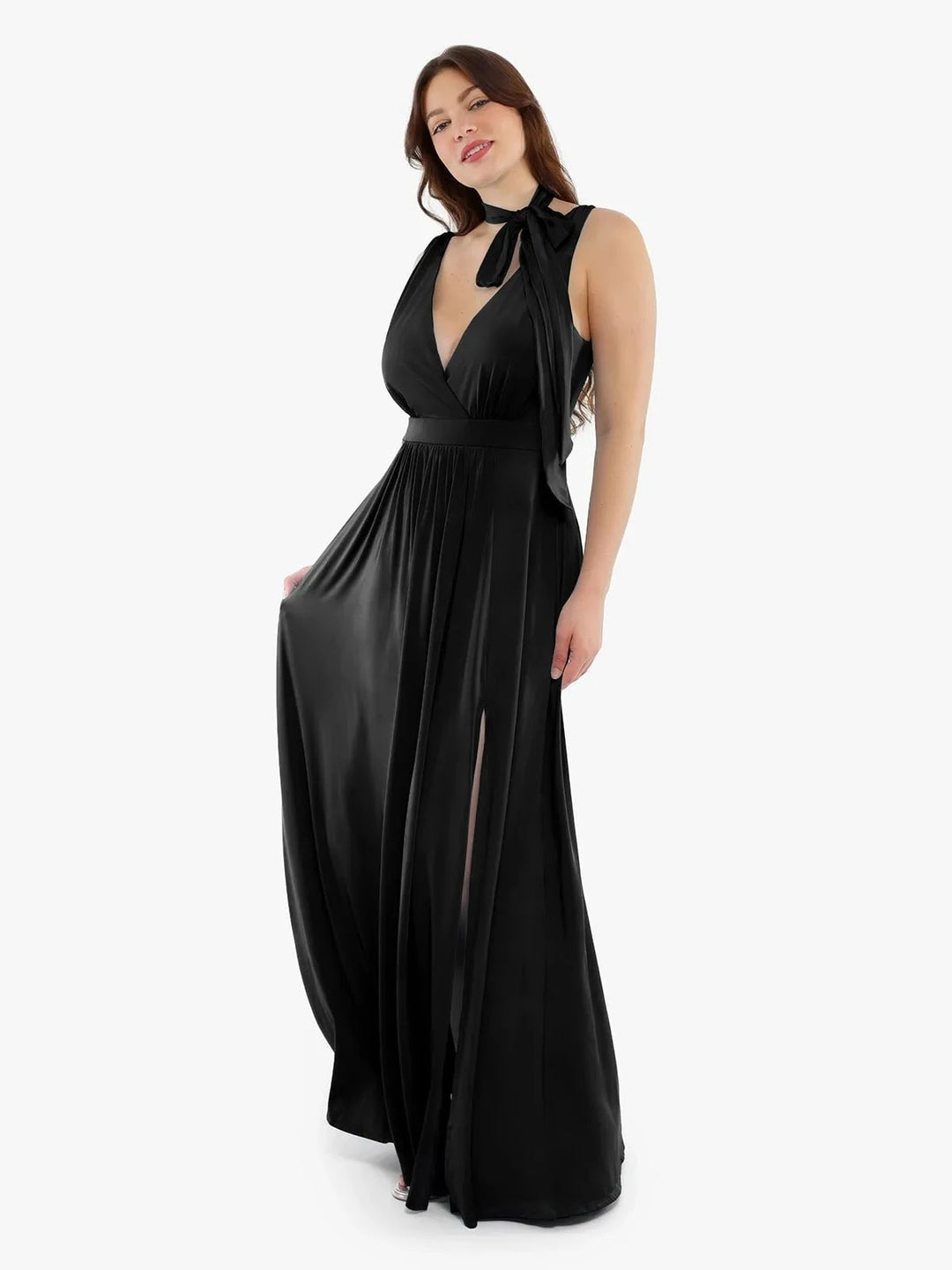 Popilush® Shapewear Deep V-Neck Front Slit Goddess Maxi Dress