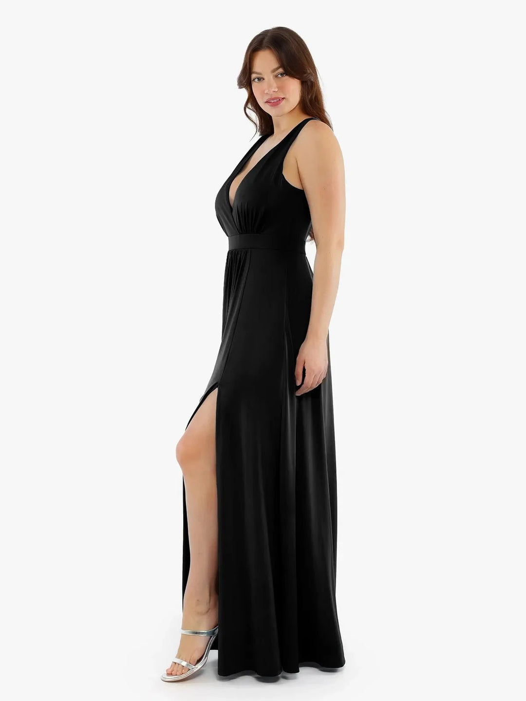 Popilush® Shapewear Deep V-Neck Front Slit Goddess Maxi Dress