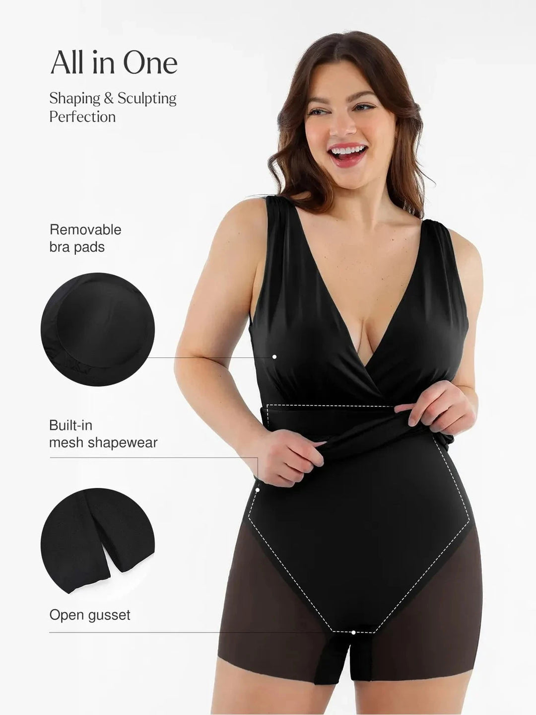 Popilush® Shapewear Deep V-Neck Front Slit Goddess Maxi Dress