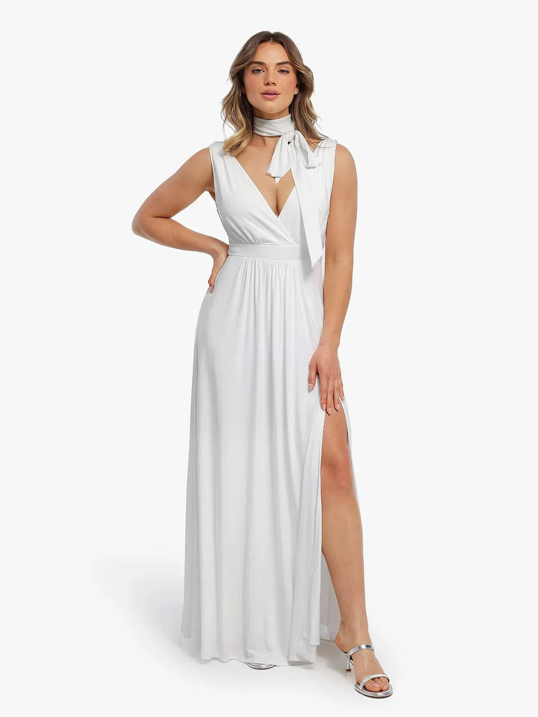 Deep V-Neck Shapewear Maxi Dress | Front Slit Tummy Control Popilush Deep V-Neck Shapewear Maxi Dress | Front Slit Tummy Control Popilush