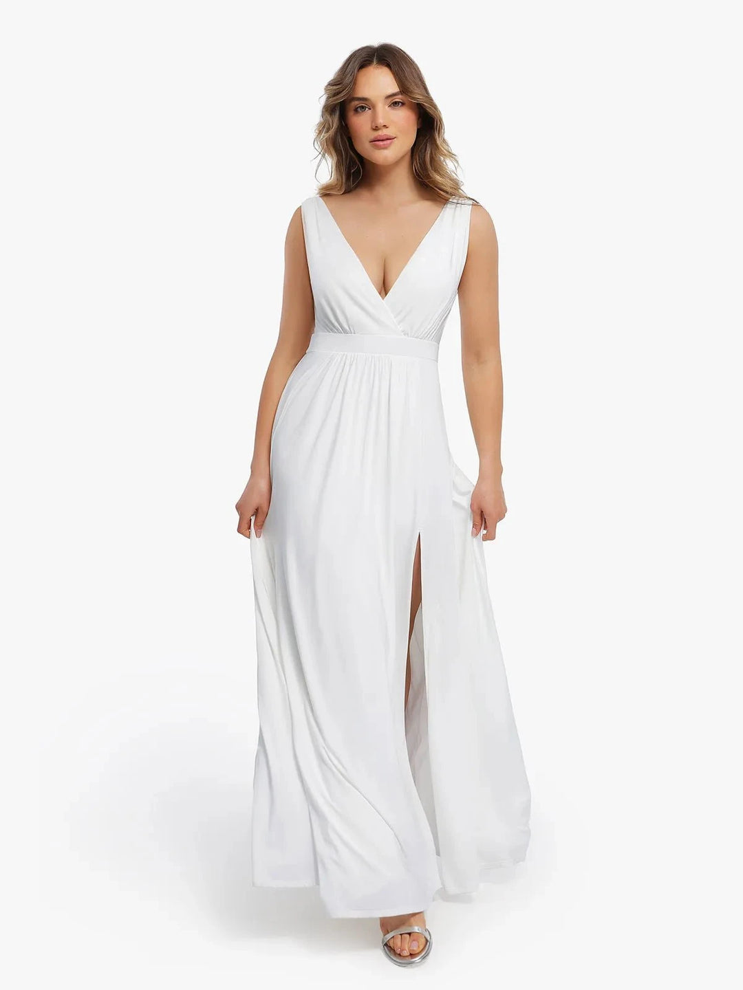 Popilush® Shapewear Deep V-Neck Front Slit Goddess Maxi Dress