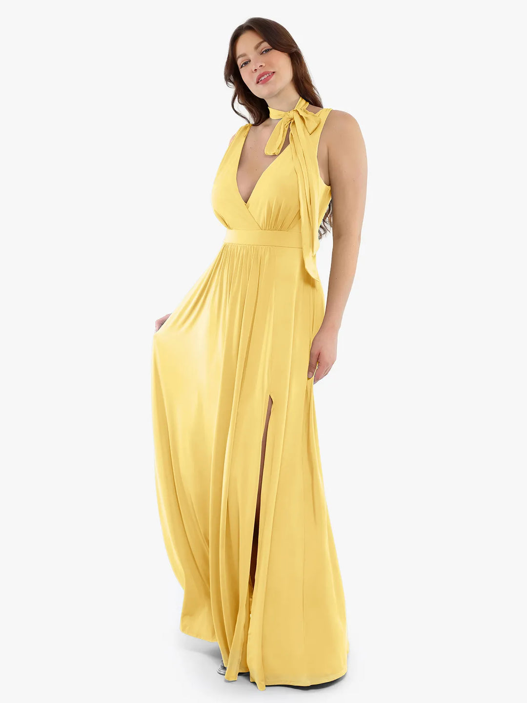 Popilush® Shapewear Deep V-Neck Front Slit Goddess Maxi Dress