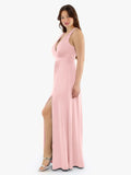 Popilush® Shapewear Deep V-Neck Front Slit Goddess Maxi Dress