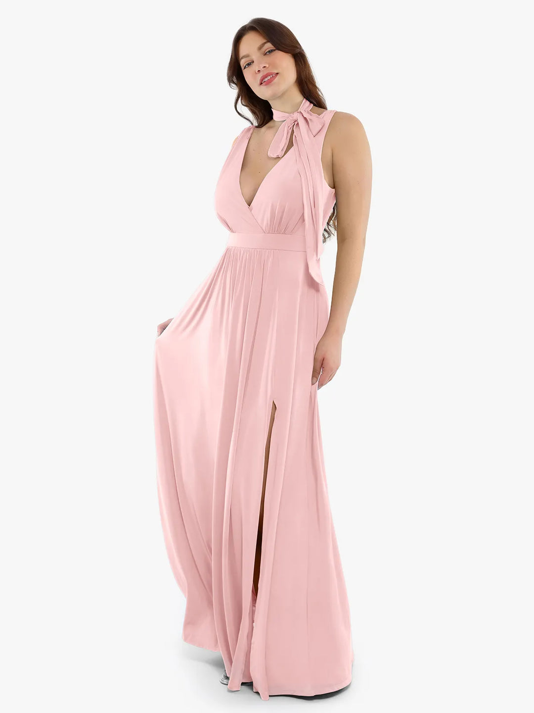 Popilush® Shapewear Deep V-Neck Front Slit Goddess Maxi Dress