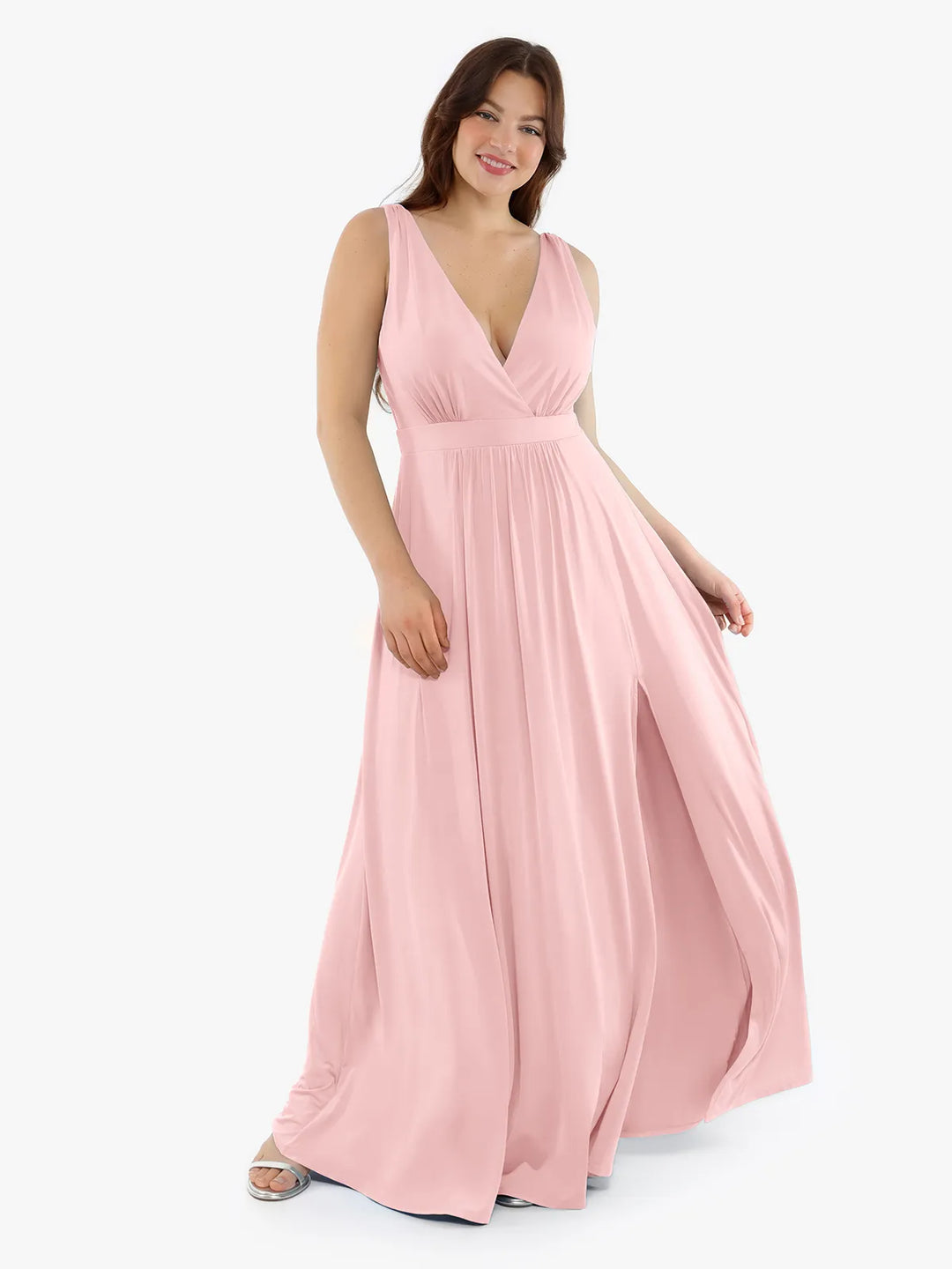 Popilush® Shapewear Deep V-Neck Front Slit Goddess Maxi Dress