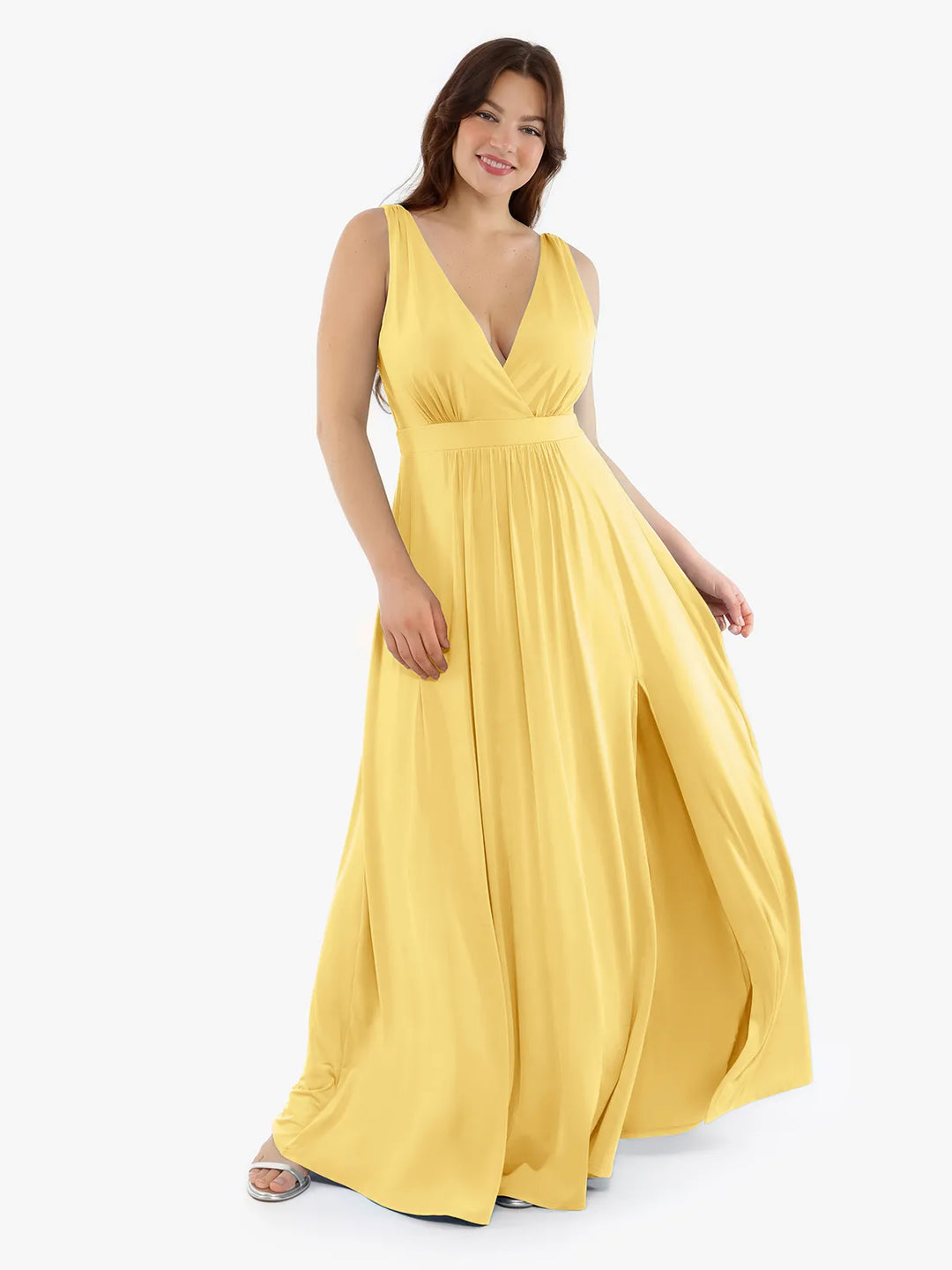 Deep V-Neck Shapewear Maxi Dress | Front Slit Tummy Control Popilush Deep V-Neck Shapewear Maxi Dress | Front Slit Tummy Control Popilush