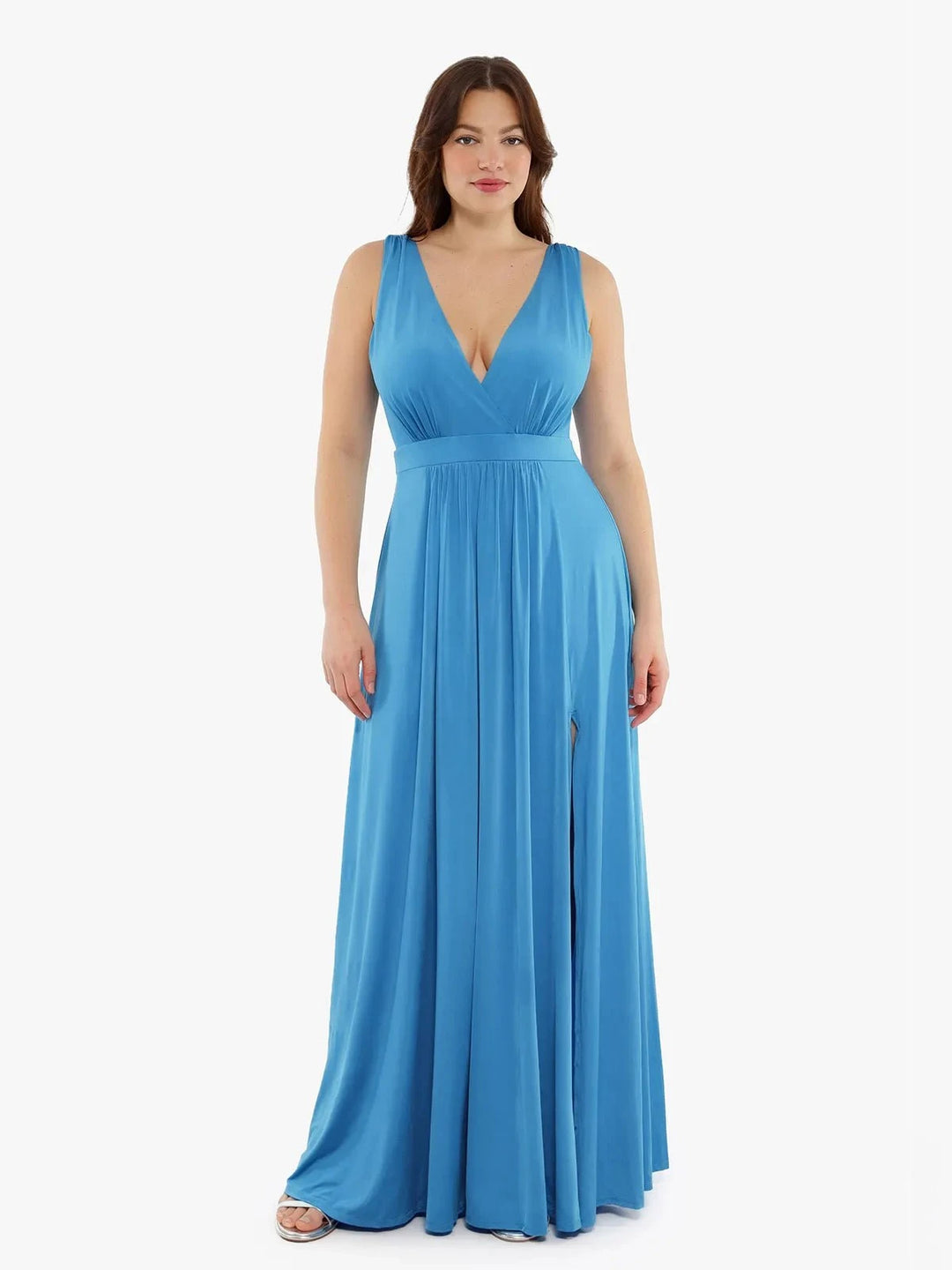Deep V-Neck Shapewear Maxi Dress | Front Slit Tummy Control Popilush Deep V-Neck Shapewear Maxi Dress | Front Slit Tummy Control Popilush