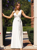 Popilush® White / XS Shapewear Deep V-Neck Front Slit Goddess Maxi Dress