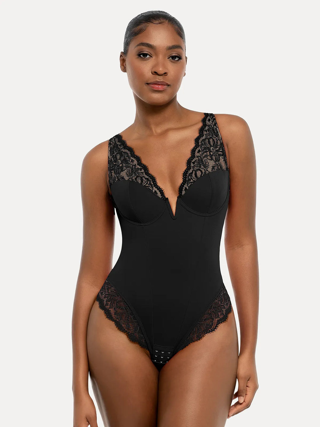 Popilush® Sexy Tops Body Shaper Black / XS Shapewear Deep V-Neck Sculpting Lace Inset Bodysuit