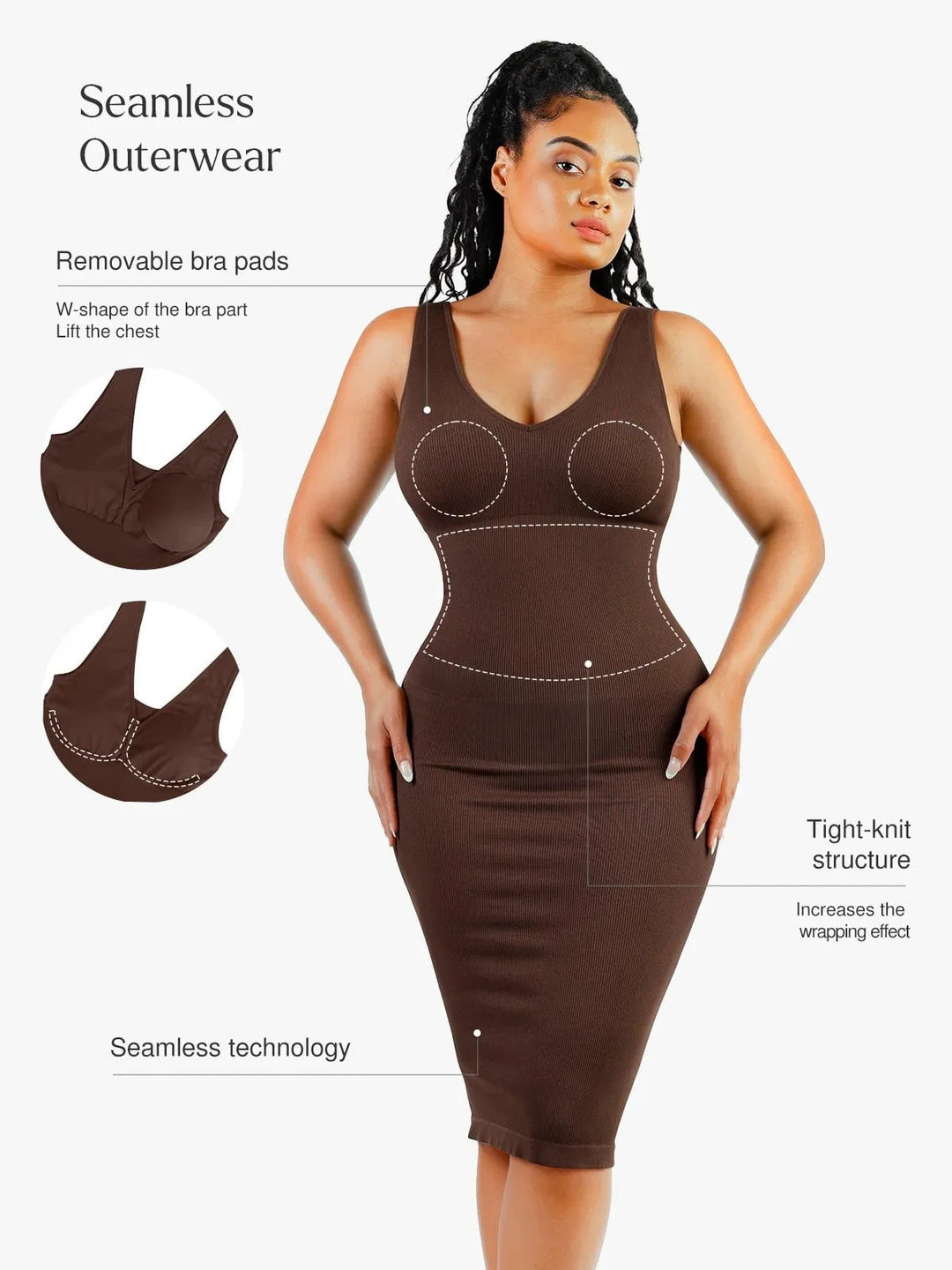Popilush® Shapewear Deep V-Neck Tummy Control Midi Dress