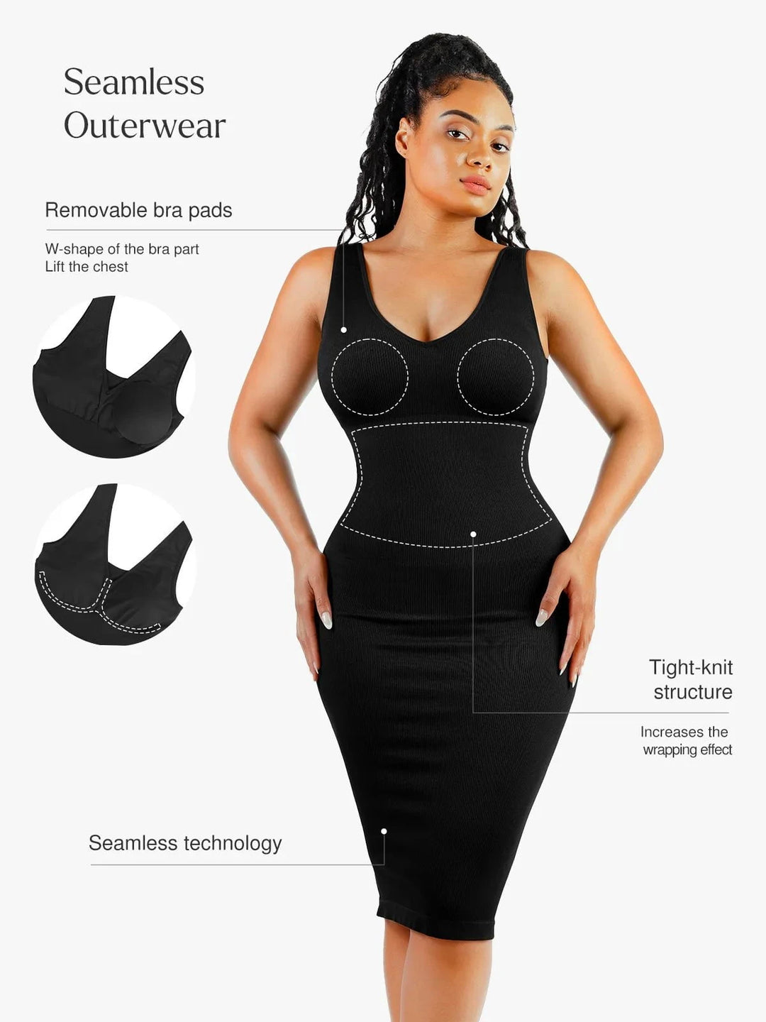 Shapewear Deep V-Neck Tummy Control Midi Dress – Popilush