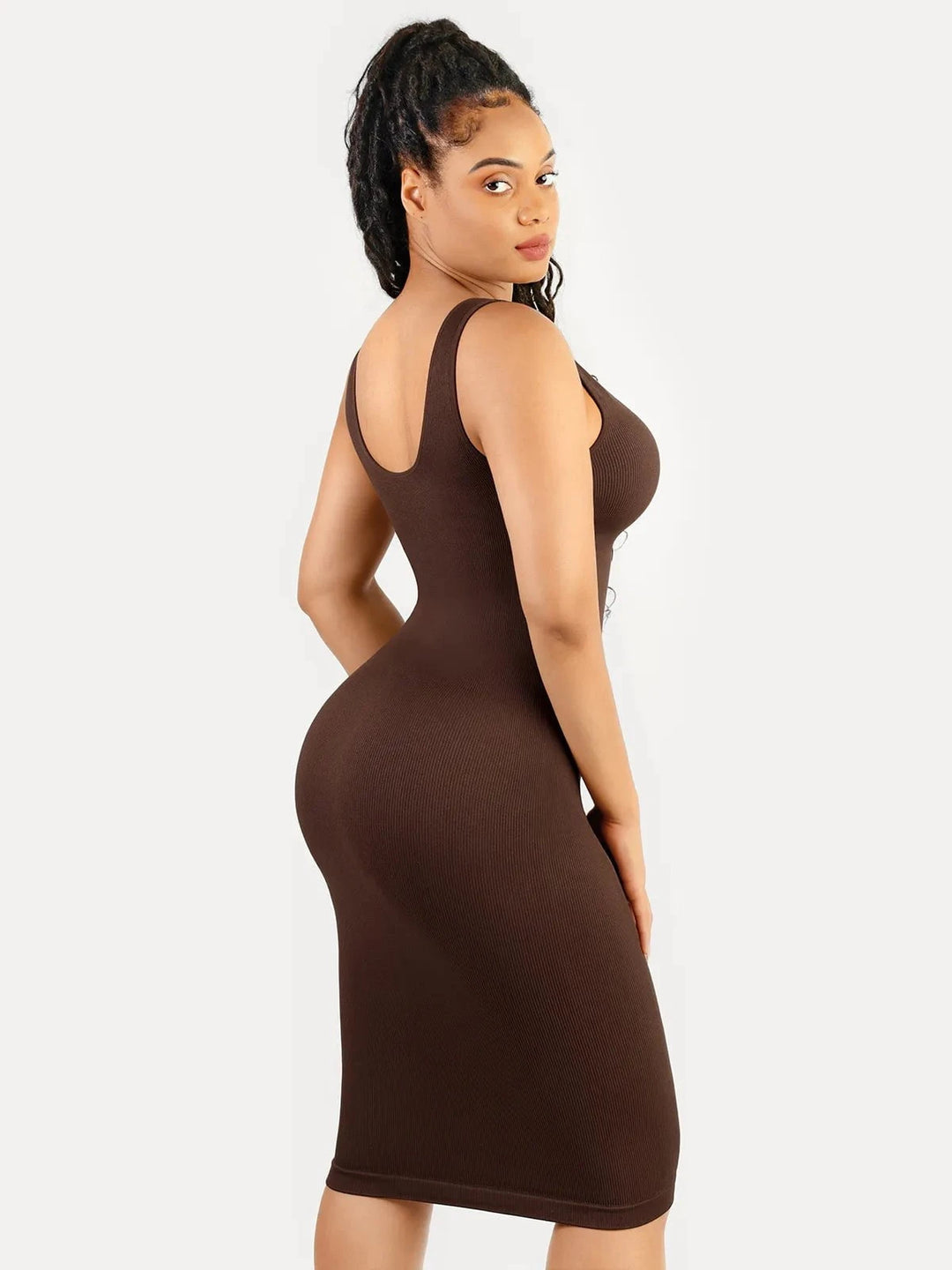 Popilush® Shapewear Deep V-Neck Tummy Control Midi Dress