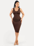 Popilush® Brown / XS/S Shapewear Deep V-Neck Tummy Control Midi Dress