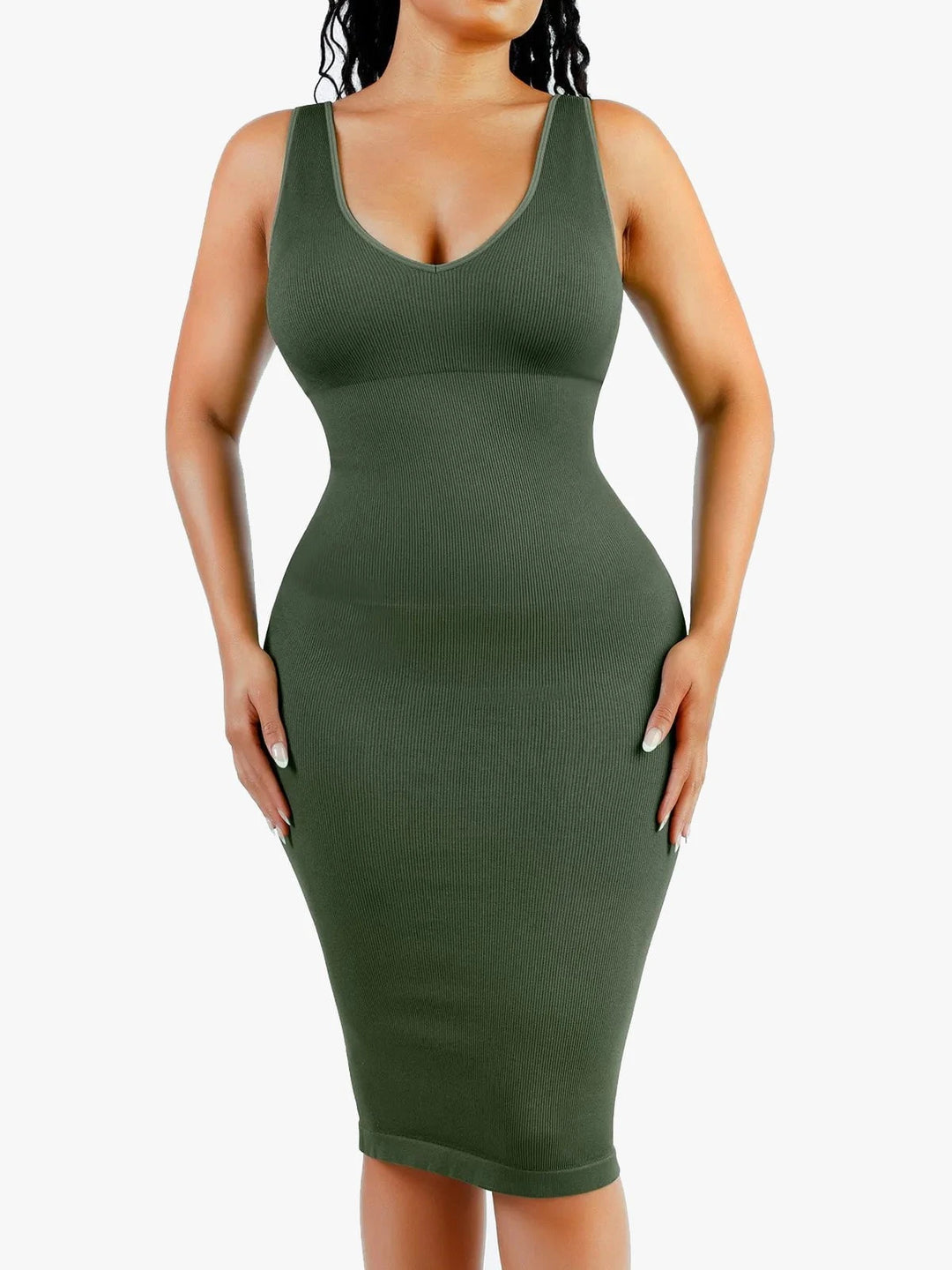 Popilush® Green / XS/S Shapewear Deep V-Neck Tummy Control Midi Dress