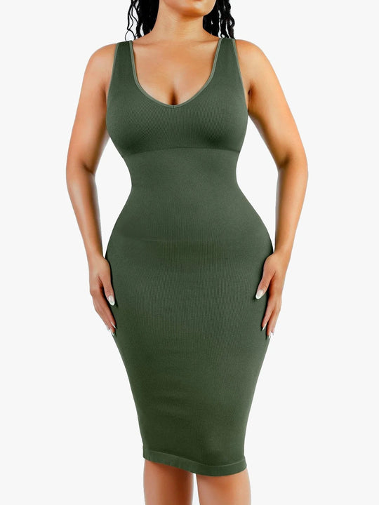 Popilush® Green / XS/S Shapewear Deep V-Neck Tummy Control Midi Dress