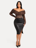 Popilush® Shapewear Deep V Ruffle Lace Long Sleeve Bodysuit