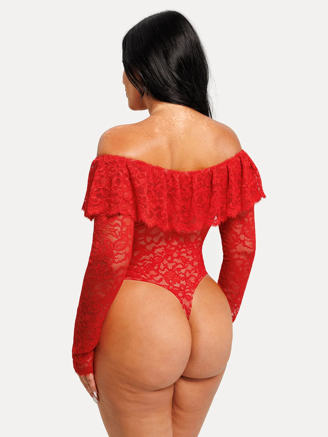 Popilush® Shapewear Deep V Ruffle Lace Long Sleeve Bodysuit