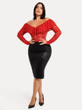 Popilush® Shapewear Deep V Ruffle Lace Long Sleeve Bodysuit