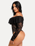 Popilush® Shapewear Deep V Ruffle Lace Long Sleeve Bodysuit