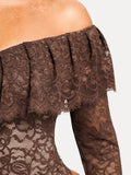 Popilush® Shapewear Deep V Ruffle Lace Long Sleeve Bodysuit