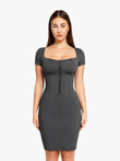Popilush® denim dress, a square neck shapewear midi