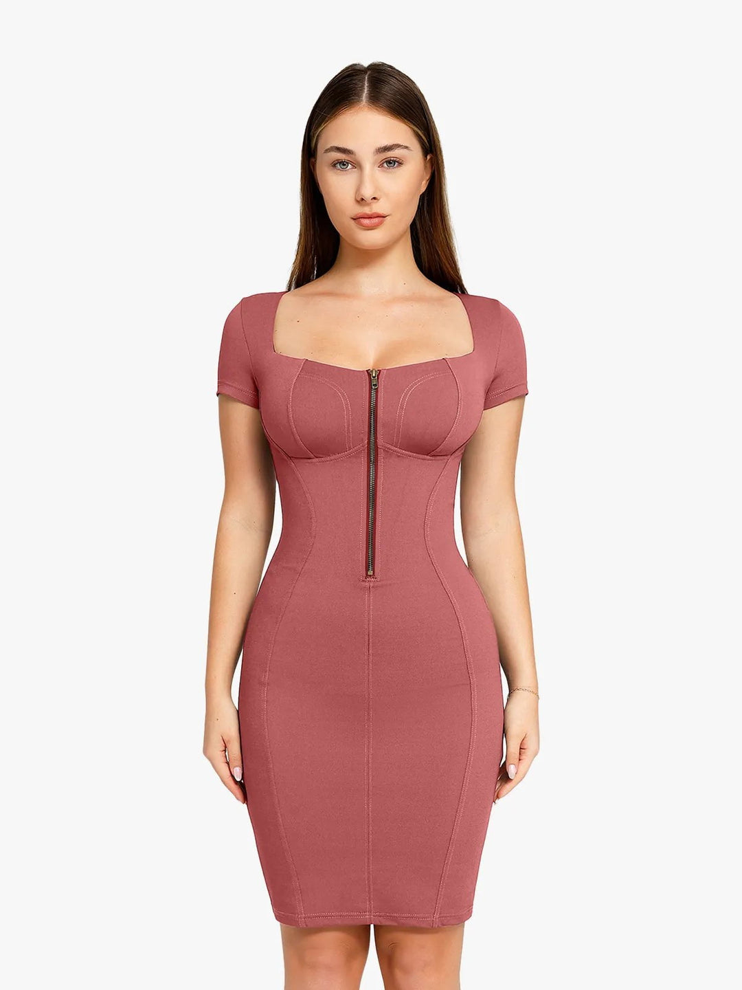 Shapewear Denim Square Neck Midi Dress | Tummy Control - Popilush Shapewear Denim Square Neck Midi Dress | Tummy Control - Popilush