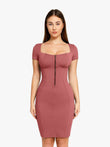 Popilush® dusty rose midi dress, with built-in shapewear and flattering fit.