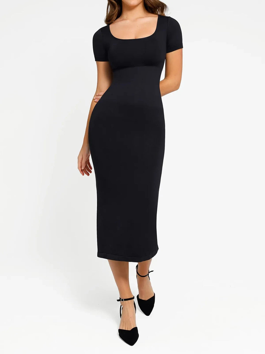 Popilush® Black / XS/S Shapewear Eco-Friendly Back Slit Midi Seamless Dress