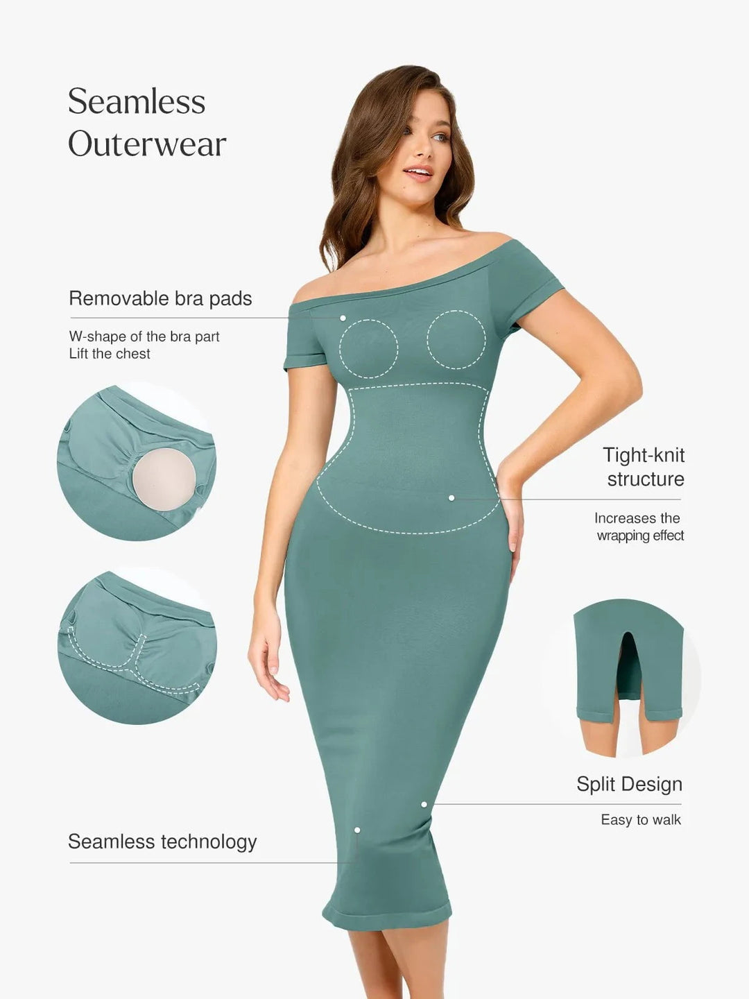 Popilush® Shapewear Eco-Friendly Off Shoulder Seamless Dress
