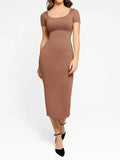 Popilush® Back Slit Midi Dress / Brown / XS/S Shapewear Eco-Friendly Sculpting Seamless Midi Dress Set