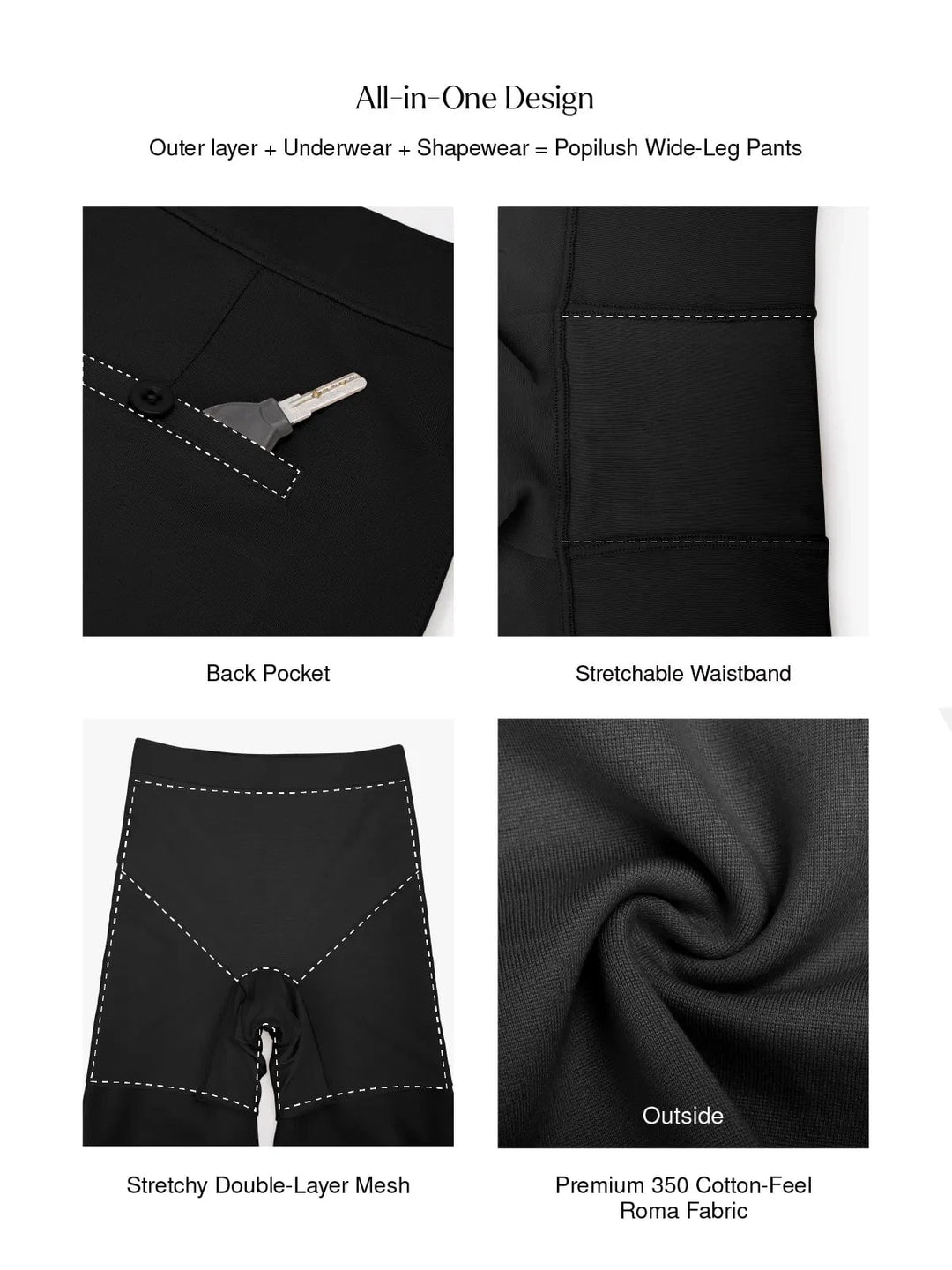 Popilush® Business Casual Pants Shapewear Executive High Waisted Wide-Leg Ponte Pants