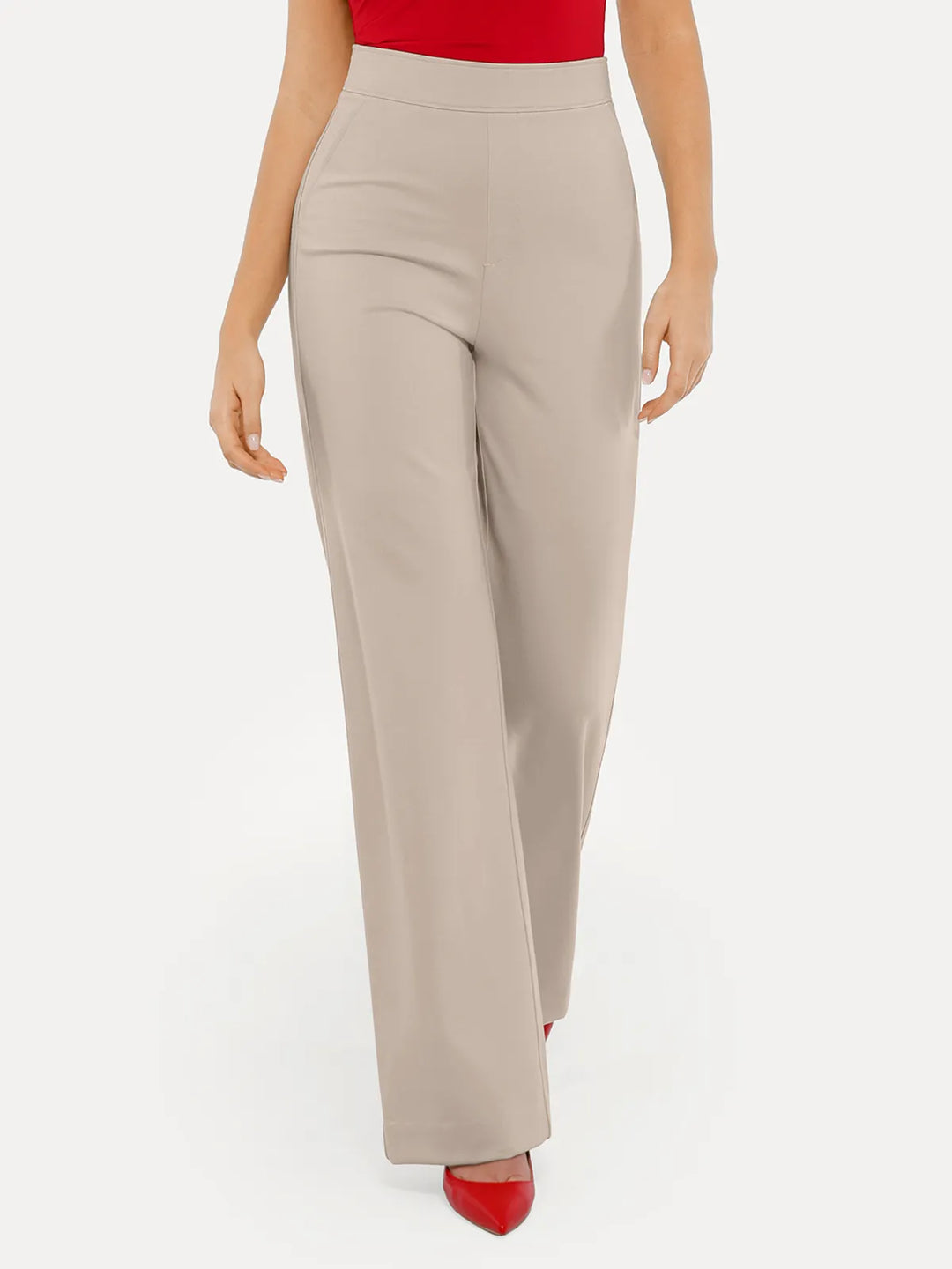 Popilush® Business Casual Pants Shapewear Executive High Waisted Wide-Leg Ponte Pants