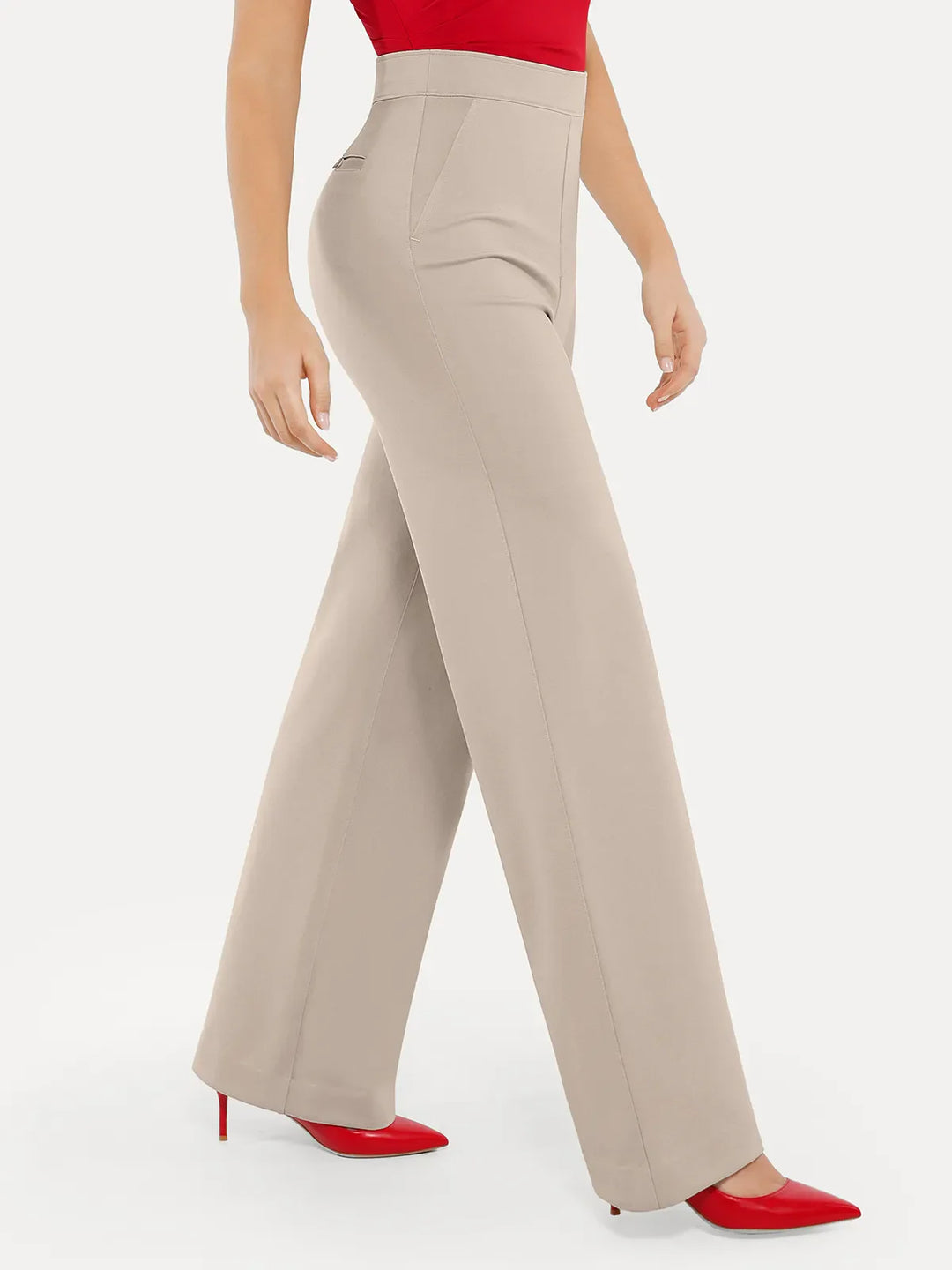 Popilush® Business Casual Pants Shapewear Executive High Waisted Wide-Leg Ponte Pants