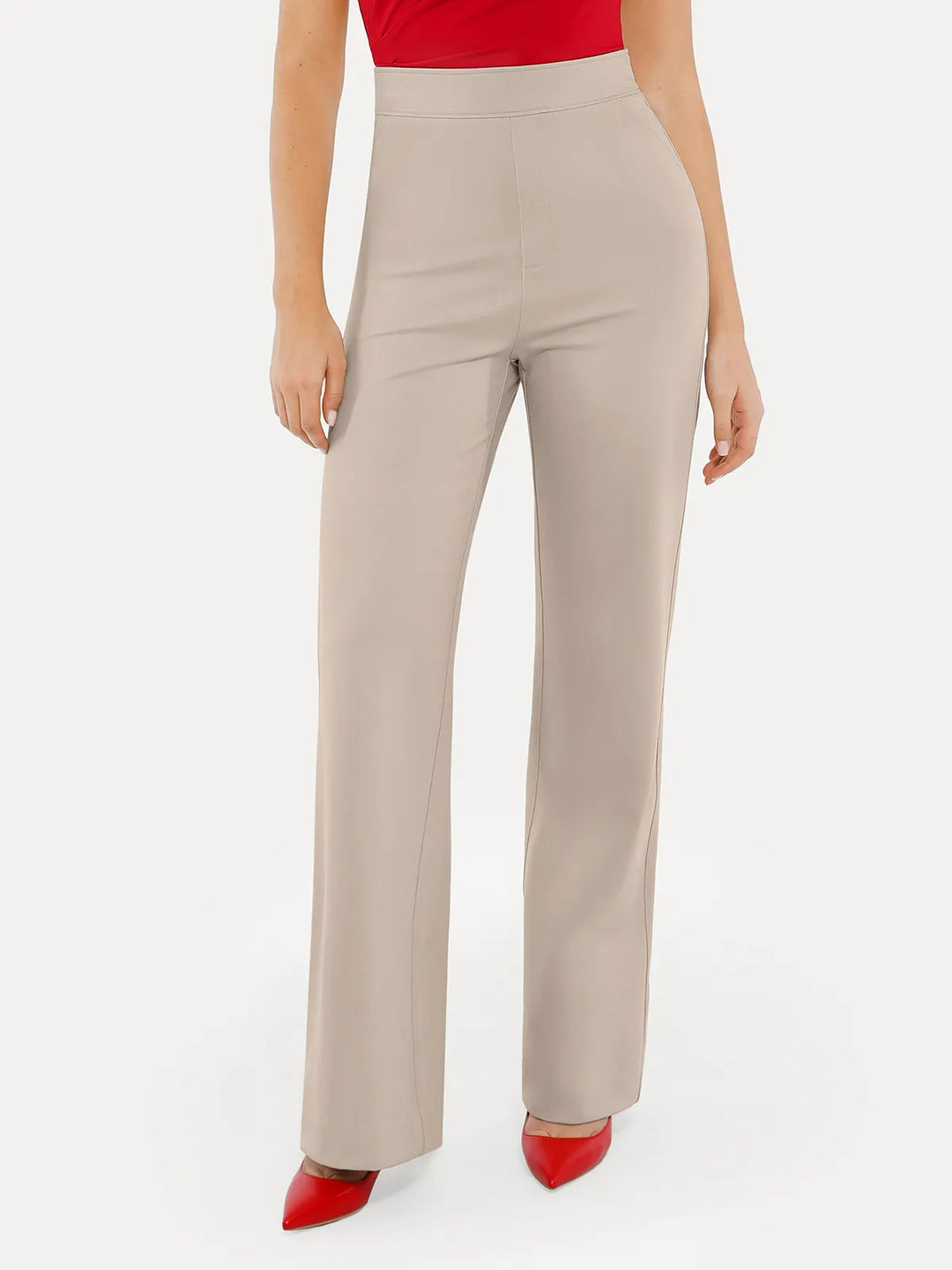 Popilush® Business Casual Pants Light Brown / XS Shapewear Executive High Waisted Wide-Leg Ponte Pants