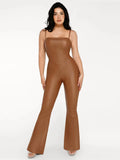 Popilush® Sexy Slip Flare Jumpsuit Brown / XS Shapewear Faux Leather Corset Bodice Slimming Jumpsuit