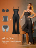 Popilush® Sexy Slip Flare Jumpsuit Shapewear Faux Leather Corset Jumpsuit Set
