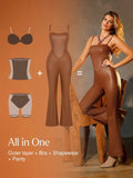 Popilush® Sexy Slip Flare Jumpsuit Shapewear Faux Leather Corset Jumpsuit Set