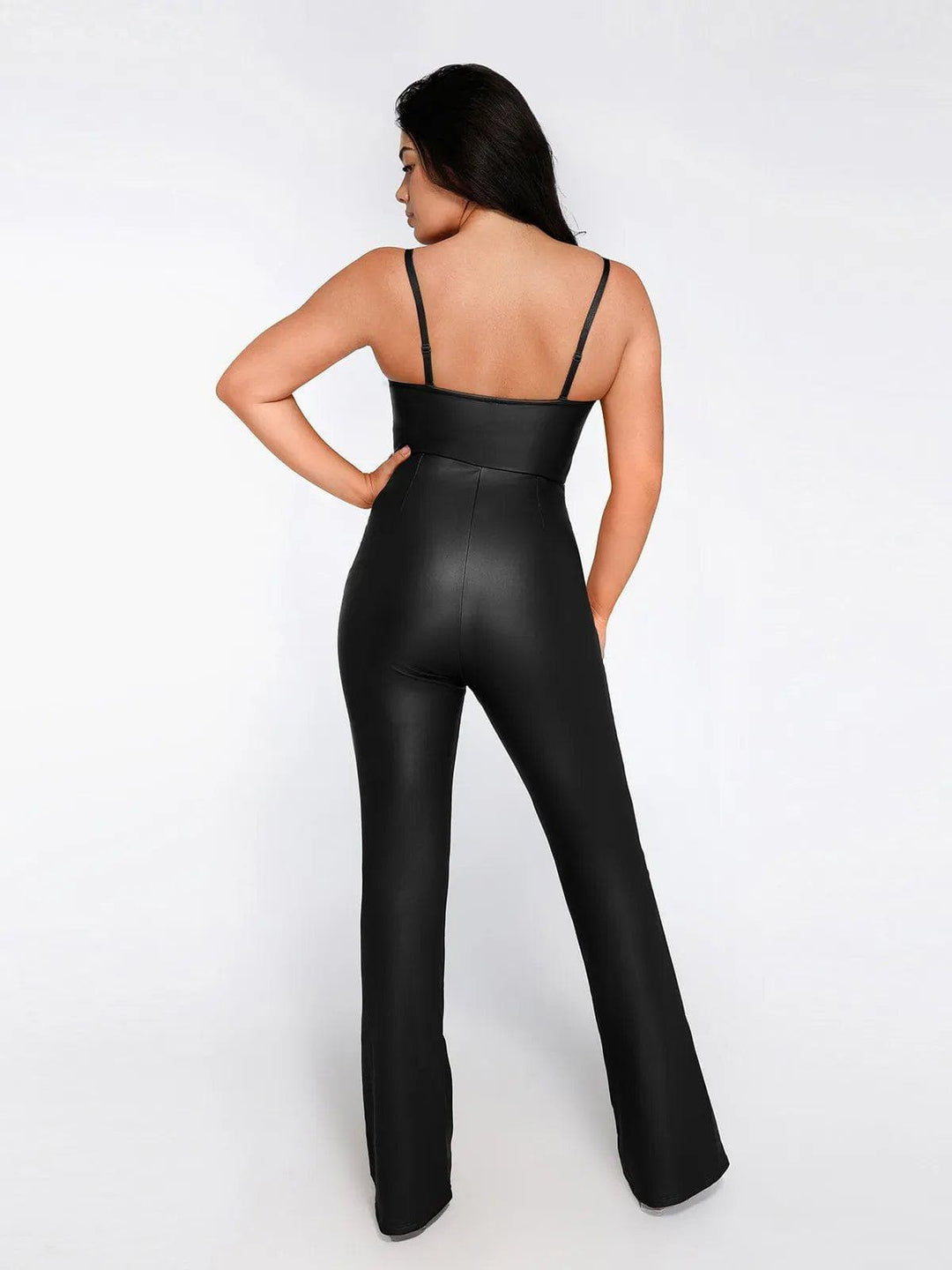 Popilush® Sexy Slip Flare Jumpsuit Shapewear Faux Leather Corset Jumpsuit Set
