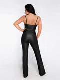 Popilush® Sexy Slip Flare Jumpsuit Shapewear Faux Leather Corset Jumpsuit Set