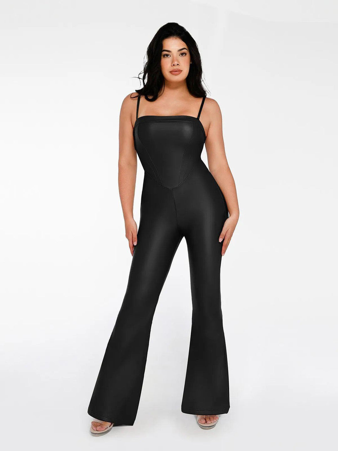 Popilush® Sexy Slip Flare Jumpsuit Jumpsuit / Black / XS Shapewear Faux Leather Corset Jumpsuit Set