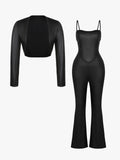 Popilush® Sexy Slip Flare Jumpsuit Set / Black / XS Shapewear Faux Leather Corset Jumpsuit Set