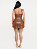 Popilush® Shapewear Faux Leather Draped Lace Mini Dress