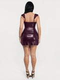 Popilush® Shapewear Faux Leather Draped Lace Mini Dress